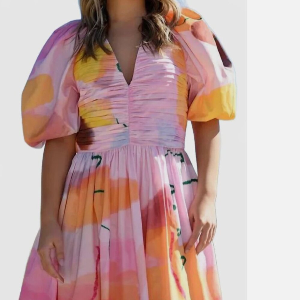 NWT Jessie Zhao Pink Imagination Taffeta Midi Dress size 6 MSRP$289